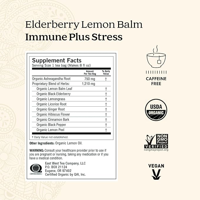 Yogi Tea Elderberry Lemon Stress & Immune Support Tea - 16 Tea Bags, 4 Packs - With Ashwagandha, Lemongrass, Licorice Root & More