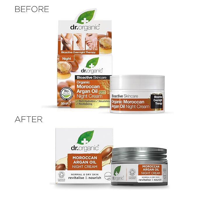 Dr. Organic Moroccan Argan Oil Night Cream | Nourishing Overnight Therapy Cream, For Normal to Dry Skin, Vegan, Natural, Certified Organic, Paraben & SLS-Free, 50 mL/ 1.7 fl oz