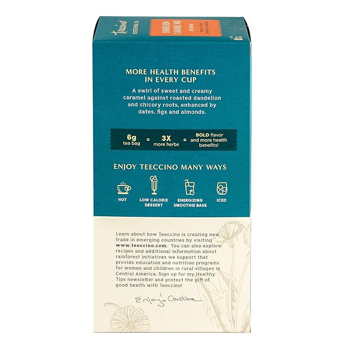Teeccino Dandelion Caramel Nut Tea - Caffeine Free, Roasted Herbal Tea with Prebiotics, 3x More Herbs than Regular Tea Bags, Gluten Free - 25 Tea Bags (Pack of 3)
