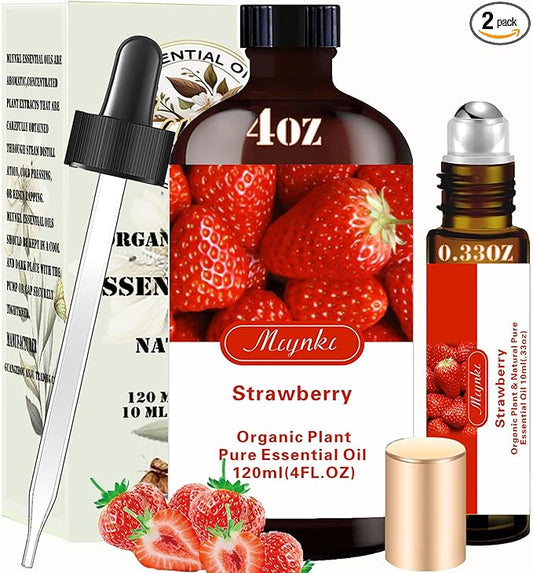 Strawberry Essential Oil - Strawberry Oil 4 Fl Oz & Roll On 10ML Essential Oil Set for Aroma Diffuser Humidifier SPA Cleaning Massage Yoga DIY Soap Perfume Gift for Women