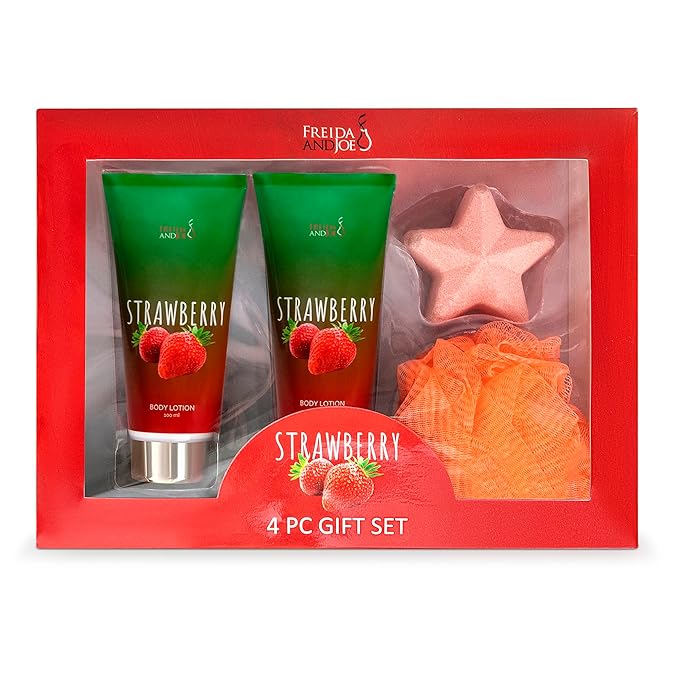 Strawberry Bath and Body Gift Set for Women - Luxurious Shower Pampering, Irresistible Strawberry Scent, Complete Body Skincare Collection