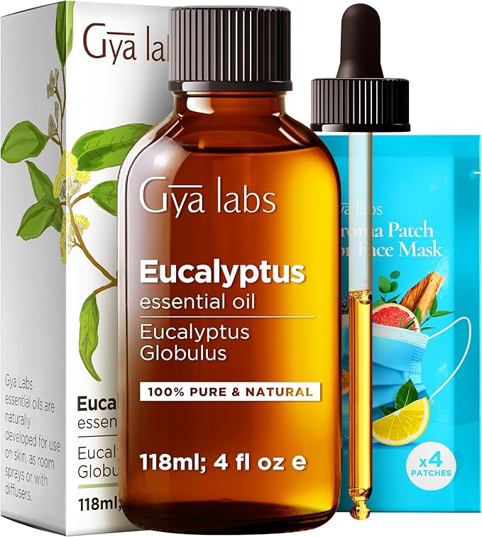 Gya Labs Eucalyptus Essential Oil for Diffuser - Huge 4 Fl Oz - 100% Pure Natural Eucalyptus Oil for Skin, Humidifier - Fresh, Cooling Scent for Aromatherapy & Candle Making