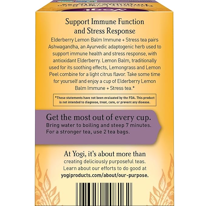 Yogi Tea Elderberry Lemon Stress & Immune Support Tea - 16 Tea Bags, 4 Packs - With Ashwagandha, Lemongrass, Licorice Root & More