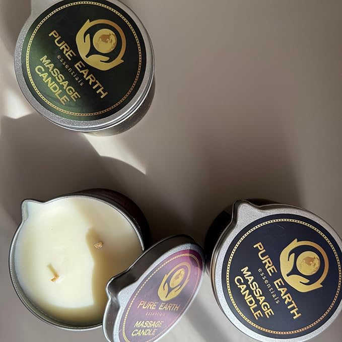 Sensual Massage Candle - Melts to Silky Oil, No Waxy Residue - Skin Moisturizing Body Massage Oil Candles (160 Grams or 6 oz.) - with Palmarosa, Ylang Ylang, Black Pepper by PURE EARTH essentials