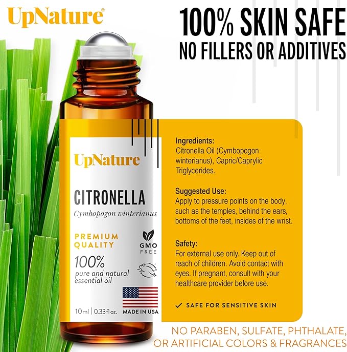 UpNature Citronella Oil Roll On – 100% Natural Citronella Essential Oil for Skin