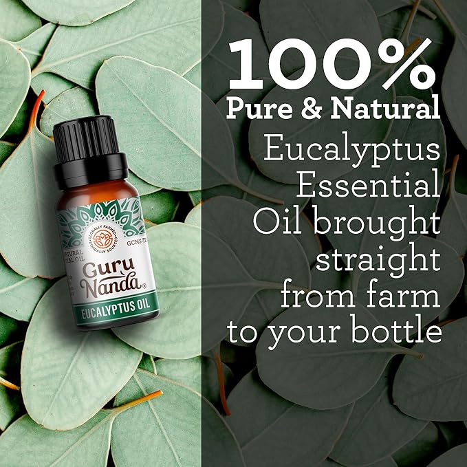 GuruNanda Eucalyptus Essential Oil (2x0.5 Fl Oz) - 100% Pure & Undiluted Aromatherapy Oil for Diffusers - Helps with Congestion for Easier Breathing