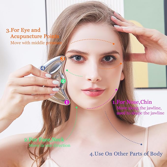 Gua Sha Cooling Facial Tool, Stainless Steel Massage Tool, Scraper Tool for Soft Tissue Physical Therapy Stuff, Guasha Beauty Tool for Body Eyes Neck
