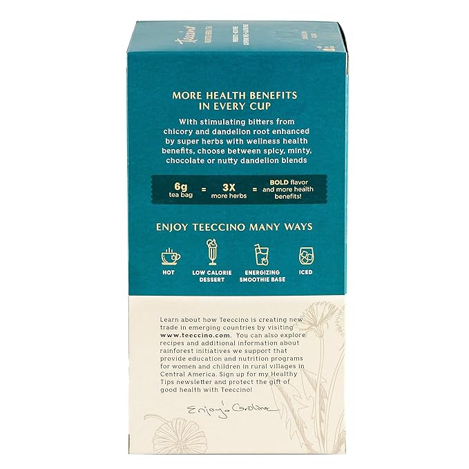 Teeccino Dandelion Coconut Tea - Caffeine Free, Roasted Herbal Tea with Prebiotics, 3x More Herbs than Regular Tea Bags, Gluten Free - 25 Tea Bags (Pack of 3)