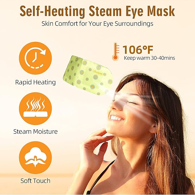 Serfeymi 22 Packs Steam Eye Mask, Warming Eye Mask Promote Sleep Eye Patch Self-Heating, Disposable Eye SPA Heated Eye Mask for Dry Eyes, Dark Circles, Tired Eyes, Eye Fatigue (Upgraded Chamomile)