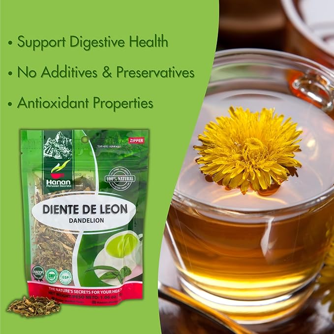 Hanan Te de Diente de León 30g - Dandelion Leaf and Root Loose Leaf Tea for Digestive Support & Detox Natural Herbal Tea from Peru (1.1oz)