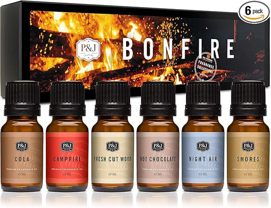 P&J Trading Fragrance Oil Bonfire Set | Smores, Night Air, Cola, Hot Chocolate, Campfire, Cut Wood Candle Scents for Candle Making, Freshie Scents, Soap Making Supplies, Diffuser Oil Scents