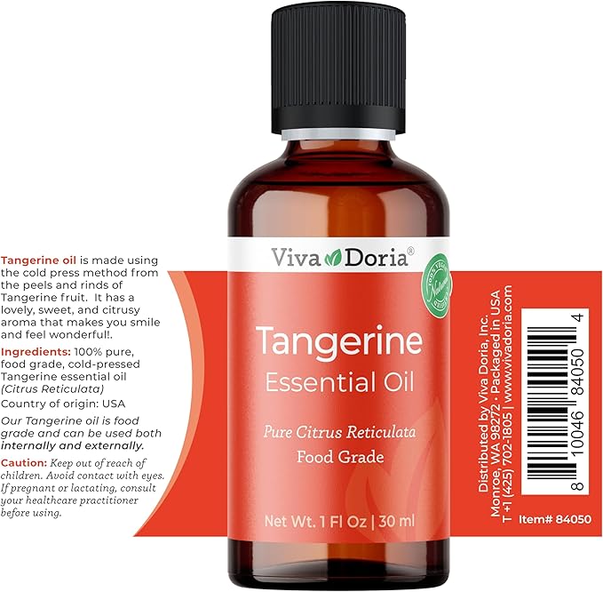 Viva Doria Tangerine Essential Oil, 100% Pure, Natural Essential Oil, Undiluted, for Aromatherapy | Food Grade, 30 mL (1 Fluid Ounce)