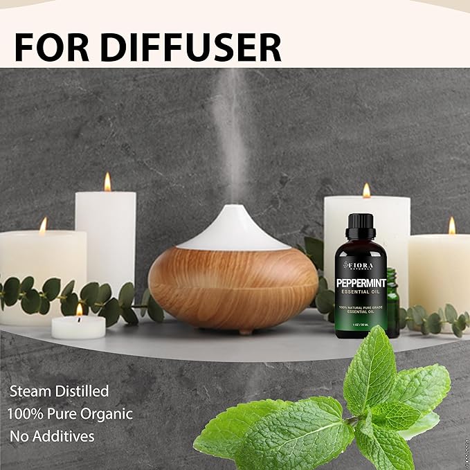 Peppermint Essential Oil by Fiora Naturals - 100% Pure Peppermint Oil for Hair Growth, Skin and Scalp Acne, Diffuser, DIY soap, and Candle Making. Pure Mentha Piperita Oil - 1 oz /30ml