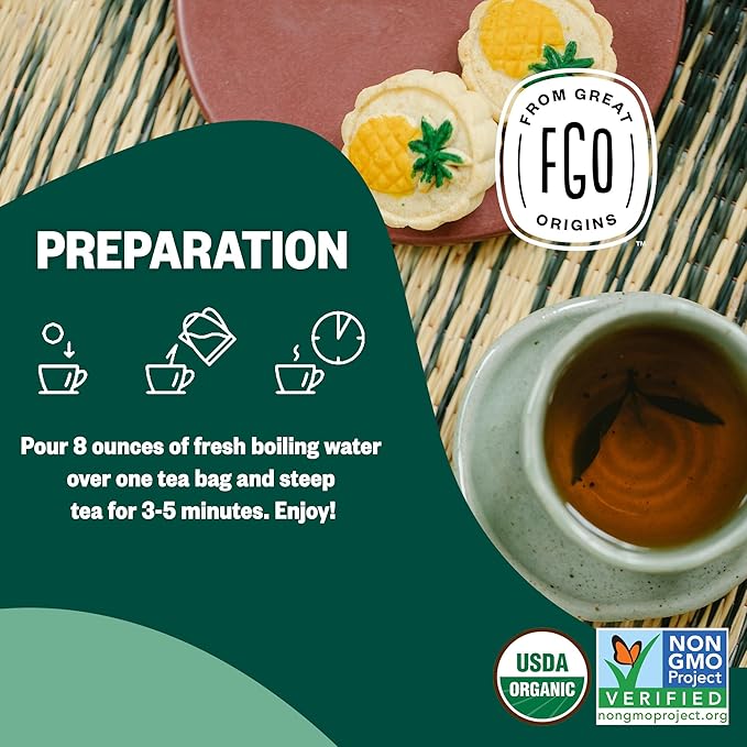 FGO Organic Moringa Mint Tea, 100 Count, Eco-Conscious Herbal Tea Bags, Resealable Bag, Caffeine Free, Packaging May Vary (Pack of 1)