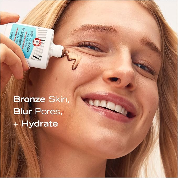 First Aid Beauty - Bronze + Glow Drops with Niacinamide, Visibly Evens Skin Tone, Blurs Pores and Hydrates for 24 hours with a Bronze Kiss of Color, Non-Comedogenic, Safe for Sensitive Skin, 1 oz