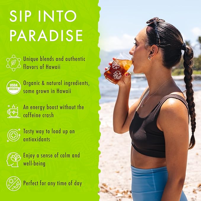 Hawaiian Natural Passion Fruit Orange Flavored Organic Tea - Tropical Fruit Green & Black Tea Blend, Perfect Daily Cup & Gift - 20 Bags