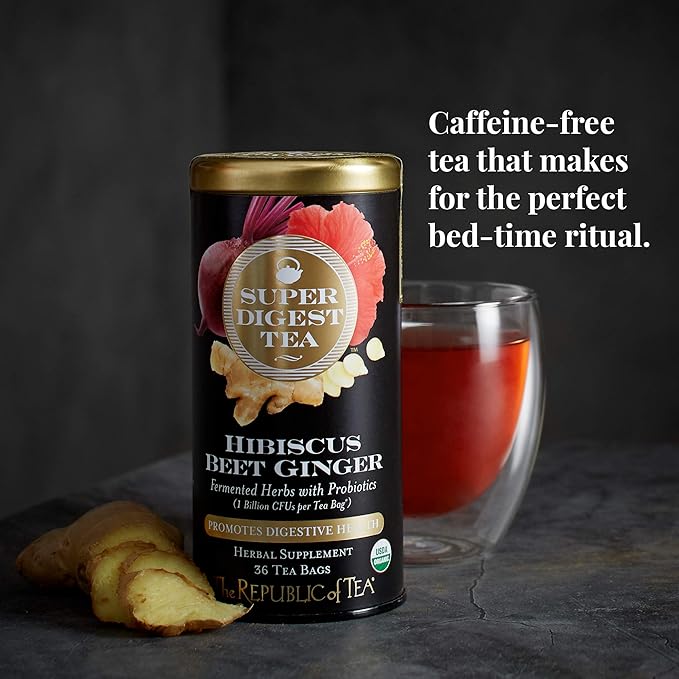 The Republic of Tea Organic Hibiscus Beet Ginger SuperDigest Tea® Herbal | Probiotic Tea Bag (36 count)