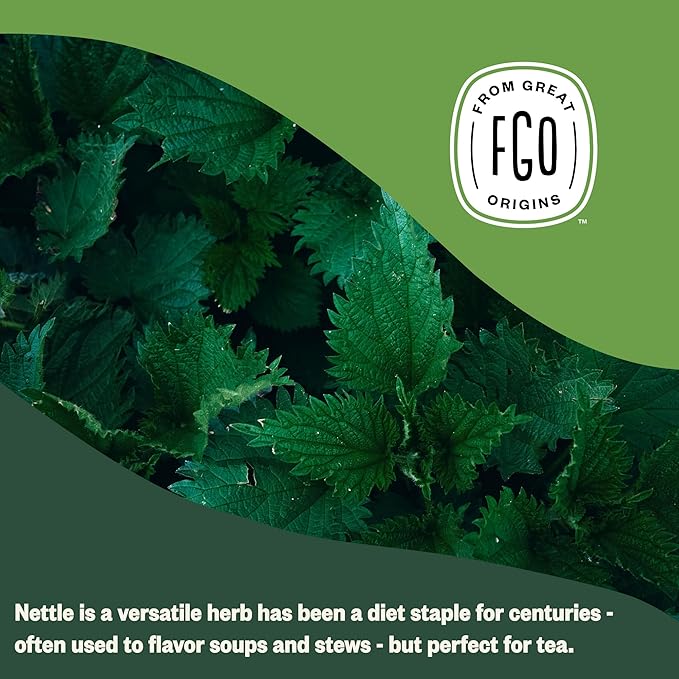 FGO Organic Nettle Leaf Loose Tea, Cut and Sifted, Caffeine Free, 16oz Bulk Resealable Bag, Packaging May Vary (Pack of 1)