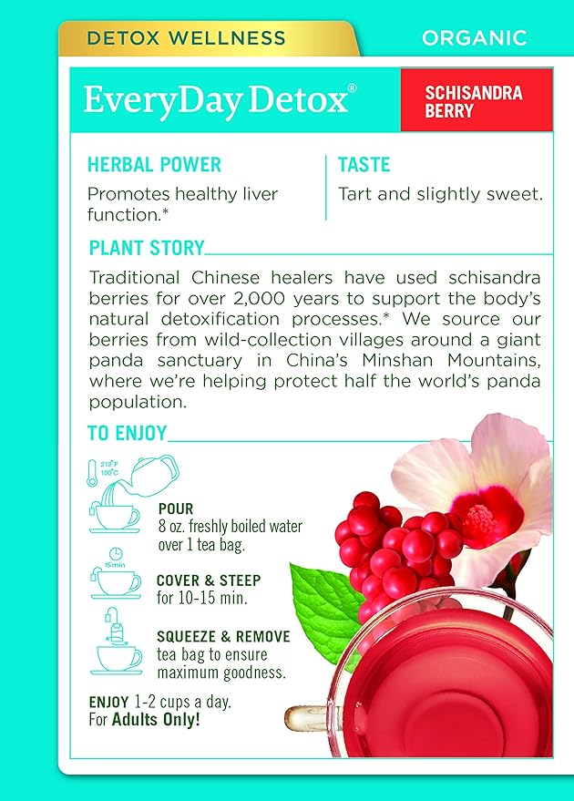 Traditional Medicinals Organic EveryDay Detox Schisandra Berry Herbal Tea, Supports Healthy Liver Function, (Pack of 1) - 16 Tea Bags