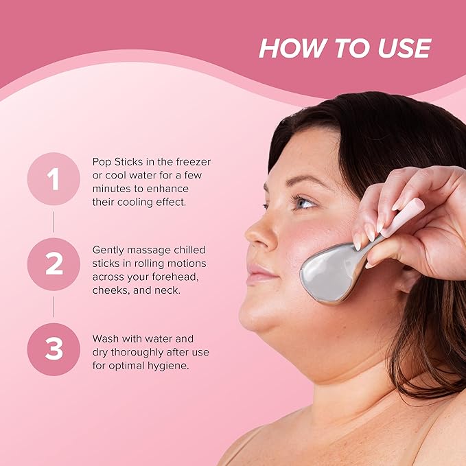 Skin Gym Cryo-Ice Massage Sticks, Stainless Steel Cooling Face Roller for Puffiness, Circulation & Lymphatic Drainage, Face & Neck Massager