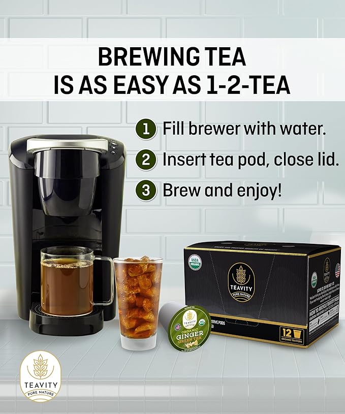 Organic Ginger Green Tea Pods for Keurig by Teavity (36 Tea Pods)