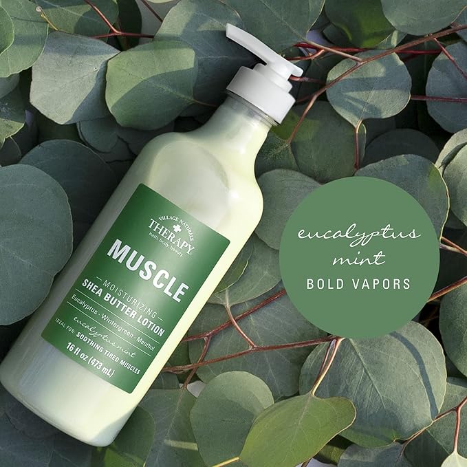 Village Naturals Therapy Muscle Shea Butter Lotion, Eucalyptus Mint Scent, 16 fl oz, Pack of 3