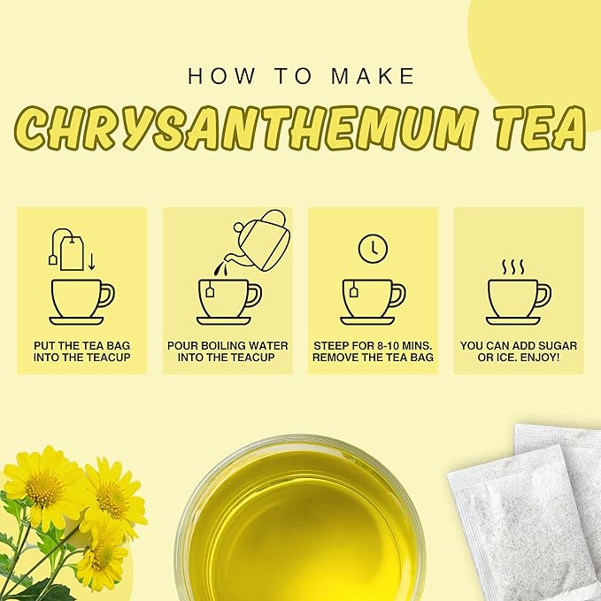 Chrysanthemum Tea Bags 2gx100 counts, Dried Chrysanthemum Flowers Powder Ground, Flower Tea Bag, Caffeine-Free, Non-GMO, Vegan - From Thailand (7oz)