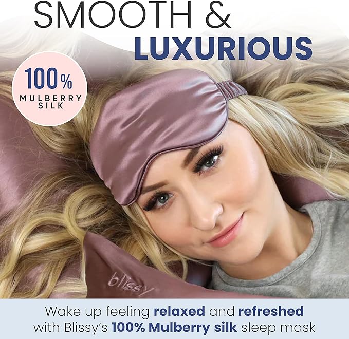 Blissy Silk Sleep Mask - Silk Eye Sleeping Mask for Women & Men for Total Blackout - 100% Pure Mulberry Silk, 22 Momme 6a Fibers - Blindfold Silk Sleep Mask Side Sleeper Eye Cover (Plum)