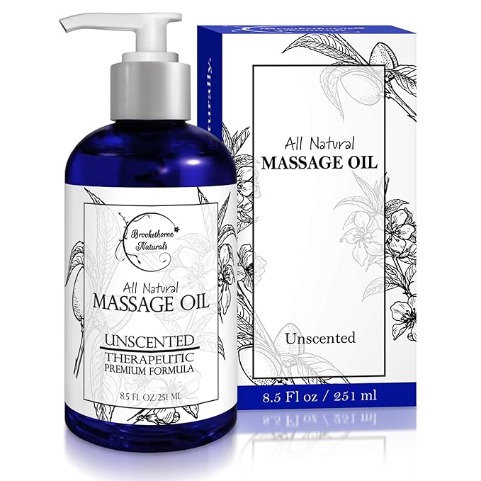 Unscented Massage Oil for Massage Therapy – 100% Natural Body Oil with Sweet Almond, Grapeseed & Jojoba for Premium Glide – Pure Carrier Blend for Aromatherapy – Brookethorne Naturals