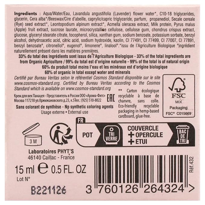 Phyts Panacea Eye Contour - Eye Cream for Radiance and Anti-Aging - Cream for Wrinkles, Sagging, Fatigue and Dehydration Around Eyes - 0.5 oz