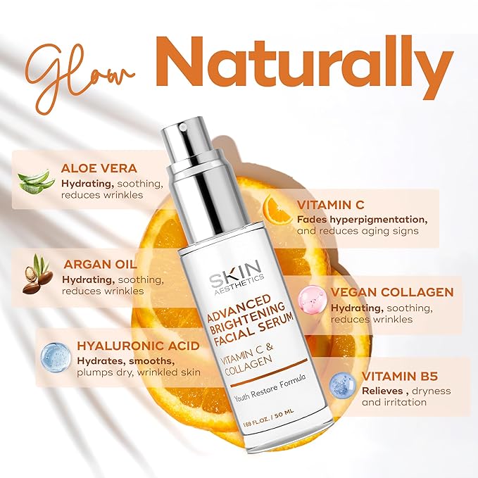 Vitamin C Serum with Collagen - Dark Spots & Skin Brightening, Anti-Aging & Acne Treatment - Dermatologist Tested Korean Skincare - Clean Beauty, Cruelty-Free - 1.69 oz