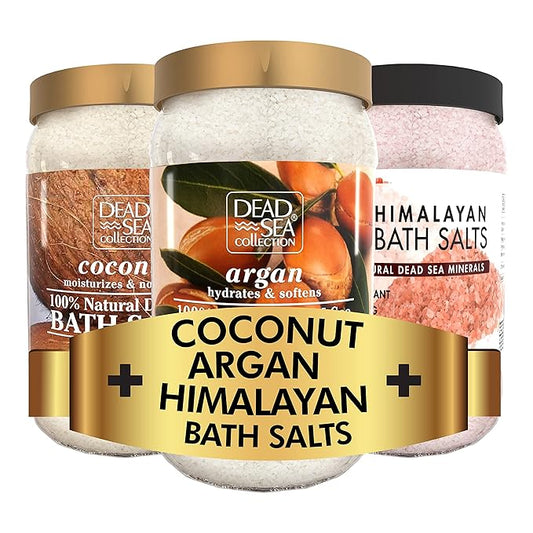 Bundle-Dead Sea Collection Bath Salts Enriched- Argan +Coconut + Himalayan - Natural Salt for Bath -3X Large 34.2 OZ. - Nourishing Essential Body Care for Soothing and Relaxing Your Skin