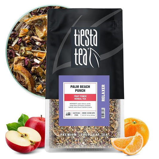 Tiesta Tea - Palm Beach Punch | Loose Leaf | Fruit Punch Herbal Tea | Caffeine-Free Tropical Blend with Apple and Orange | Brews Hot or Iced | 16oz Resealable Bulk Pouch | Up to 200 Cups