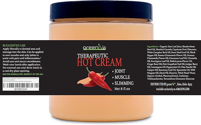 GreenIVe Hot Cream Massage Lotion Hot & Cold Sensation for Joints and Muscles and Skin Tightning Wraps (8oz Jar)