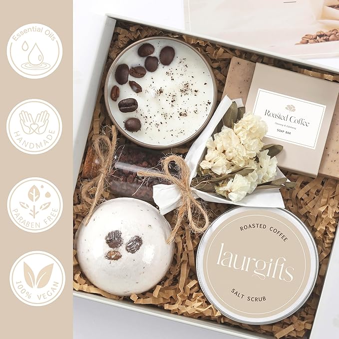 Coffee-Scented Spa Gift Set for Moms & Teachers – Gift Basket for Her - Thoughtful Gifts for Mother’s Day - Teacher Appreciation Gifts - Spa-Inspired at Home - Self-Care Essentials