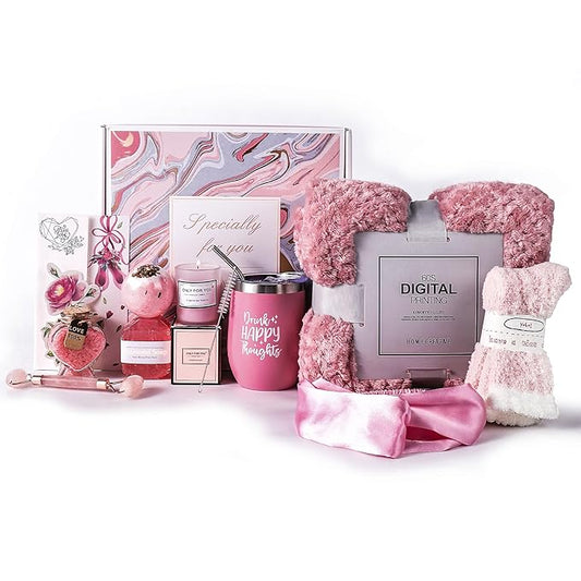 Birthday Gifts For Women, Self Care Gifts For Women - Jade Roller, 10 in 1 Spa Basket Care Package, Get Well Soon Gifts w/ Plush Blanket, Relaxing Spa Gift Basket, Birthday Gift Basket For Mom Wife