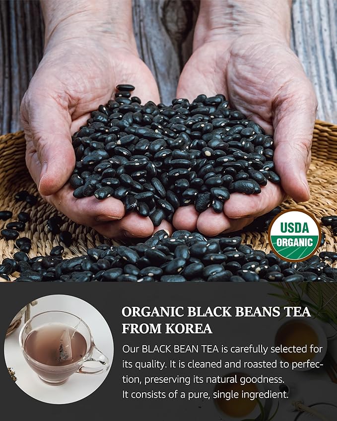 DAJUNGHEON Black Bean Tea (1.0oz)1.5g x 20 Tea Bags, Premium Authentic Korean Herbal Tea Hot Cold Caffeine-Free Crafted Pure Dried source Roasted Traditional Oriental Sweet Savory Soothing Refreshing well-being Daily Drinks