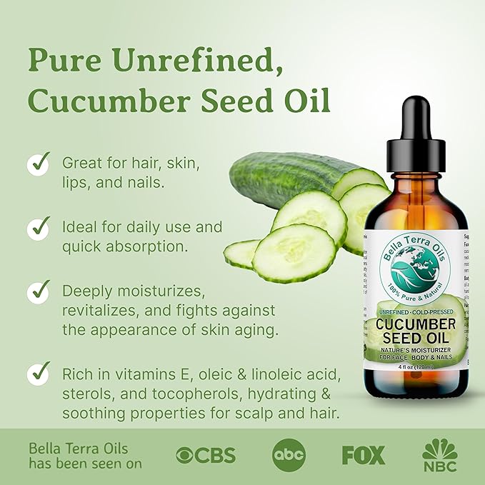 Bella Terra Oils Pure Cucumber Seed Oil for Refreshing Skin and Hair Care – 1 gallon, Vitamin E Rich