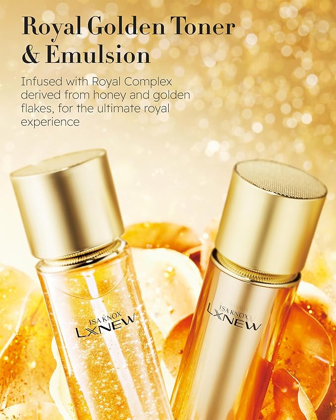 ISA KNOX Royal Golden Skin care Gift Set (11.4fl oz) - Korean Luxury Skin Care for Rejuvenation and Youthful skin. Royal Peptides & Jelly, Niacinamide. Guasha