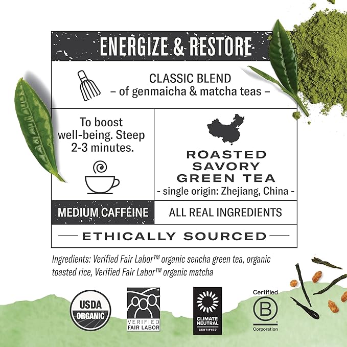 Numi Organic Green Tea Variety, 18 Tea Bags (Pack of 3), Gunpowder, Jasmine Green & Matcha Toasted Rice (Packaging May Vary)