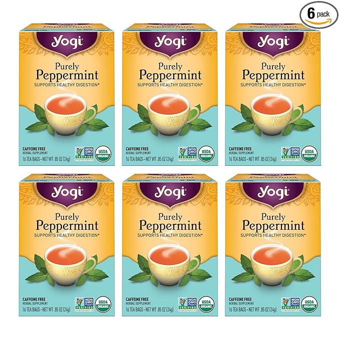 Yogi Tea - Purely Peppermint Tea (6 Pack) - Supports Healthy Digestion - Caffeine Free - 96 Organic Herbal Tea Bags