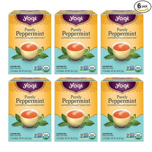Yogi Tea - Purely Peppermint Tea (6 Pack) - Supports Healthy Digestion - Caffeine Free - 96 Organic Herbal Tea Bags