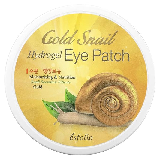 esfolio Gold Snail Hydrogel Eye Patch – Refreshing & Moisturizing Under-Eye Mask for Dark Circles, Puffiness, and Tired Eyes – Nourishing Korean Skincare with Snail Extract and Gold – 60 Pcs