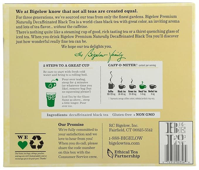 Bigelow 48 Count Premium Decaffeinated Blend Black Tea, Contains 48 Individually Wrapped Tea Bags, Decaf Tea