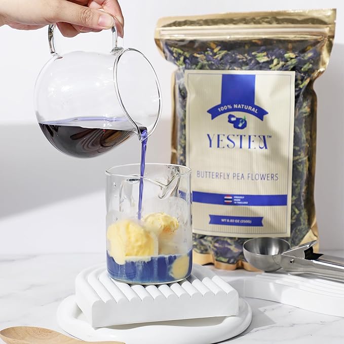 YESTEA 100% Organic Butterfly Pea Flower 4.41 oz (375+ Cups) Small-Batch and Handpicked from Thailand - Non GMO Rich in Antioxidants, Caffeine Free, Vegan, and Gluten Free (4.41 Oz)