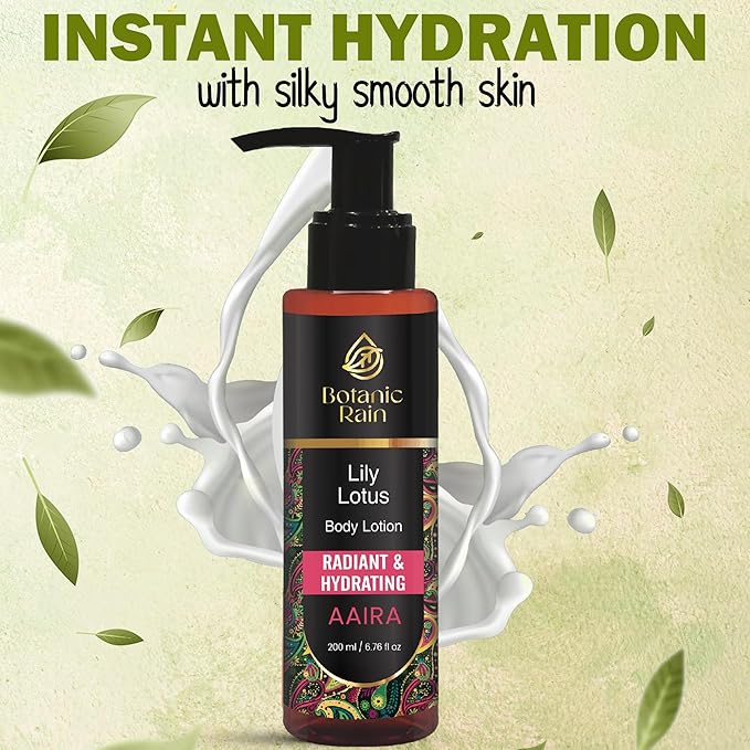 Organic Body Lotion For Crepey Skin Repair For Women, Natural Moisturizer With Lily & Lotus, Vegan and Ayurveda Products 6.76 fl oz (Pack of 2)