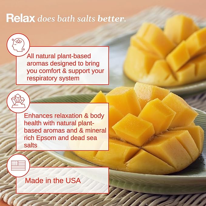 Relax Spa & Bath, Epsom & Dead Sea Salts, Aromatherapy Bath Salts for Hot Tub, Bath, or Spa, Infused with Magnesium, Mothers Day Gifts & Gifts for Mom, Honey Mango Scent