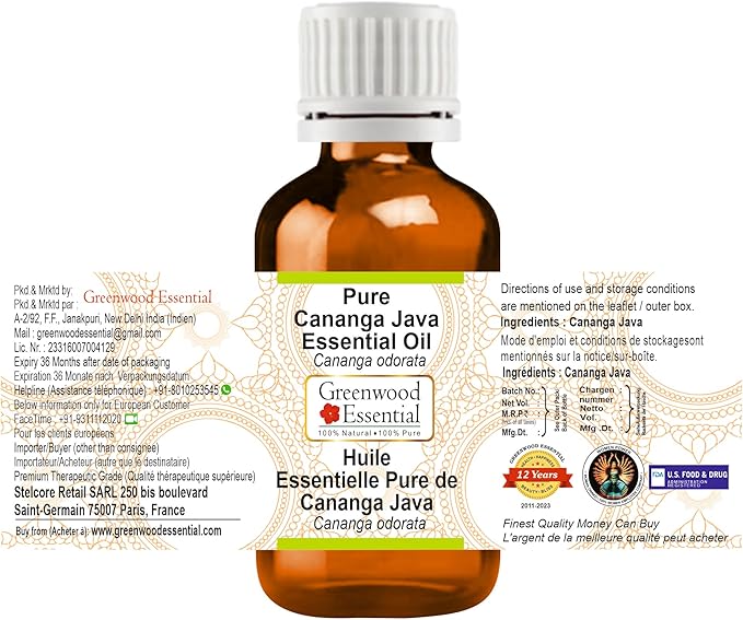 Pure Cananga Java Essential Oil (Cananga odorata) Steam Distilled (Pack of Two) 100ml X 2 (6.76 oz)