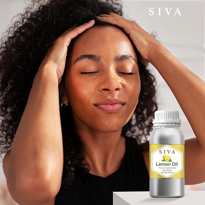 Siva Lemon Essential Oil - 16 Fl Oz – Natural Lemon Oil - for Diffuser, Face, Skin Care, Aromatherapy, Hair Care, Scalp and Body Massage
