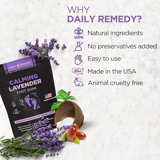 Daily Remedy Calming Lavender Foot Soak with Epsom Salt - 2 PACK -Foot Soak Soothes Sore Tired Feet, Athletes Foot & Remove Foot Odor. Best Foot Spa Pedicure Set